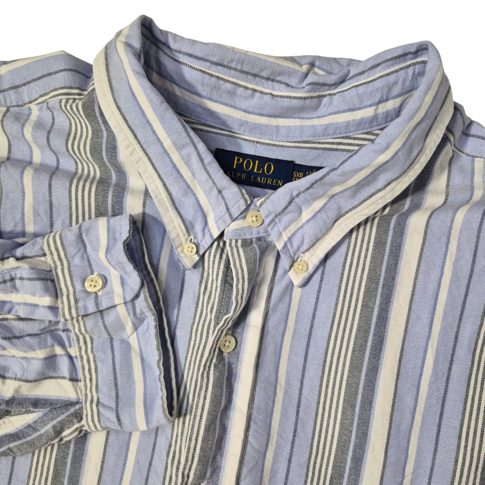 Polo Ralph Lauren Shirt Men 5XB Big Blue White Striped Cotton Oxford Preppy Pony